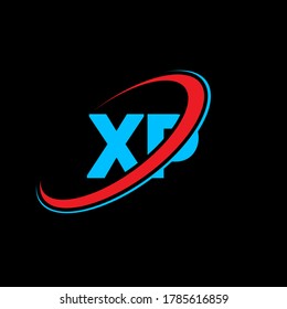 Diseño del logotipo de la letra XP X P. Letra inicial XP del logotipo del monograma en mayúsculas del círculo enlazado en mayúsculas rojo y azul. logotipo XP, diseño X P. xp, x p