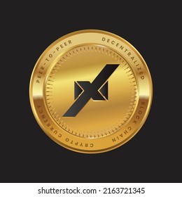 XPANZ Cryptocurrency logo in black color concept on gold coin. Expanz Coin Block chain technology symbol. Vector illustration for banner, background, web, print, article.