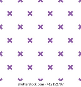X-pattern. Crosses pattern. Geometrical seamless vector pattern for wallpaper, web page background, textile design, graphic design. Purple and white template. 