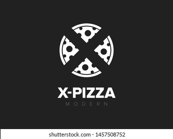 X-Pizza logo design. Pizza cafe logo. Food delivery service emblem. Modern symbol for pizzeria, fast food restaurant. Vector illustration