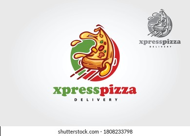 Xpress Pizza Delivery Vector Logo Cartoon. This logo is highly suitable for any pizza related restaurant, fast food, delivery, trattoria, bistro, catering and Italian food related businesses. 