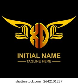 XQ Golden Wing Emblem Logo with elegant gold wings, sleek and modern design. Ideal for branding, creative projects, luxury businesses, or artistic ventures.