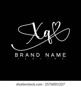 XQ Handwritten initial letter with love . XQ simple signature vector logo with Hart shape variation, beauty, photography letter logo design. X Q