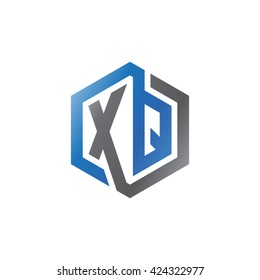 XQ initial letters looping linked hexagon logo black gray blue