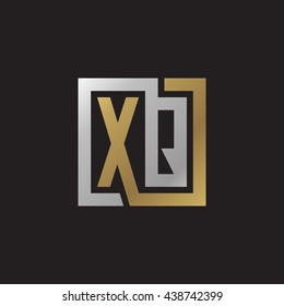 XQ initial letters looping linked square elegant logo golden silver black background