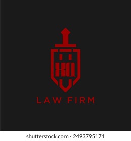 Monograma inicial XQ para bufete de abogados con Imagen de logo de espada y escudo
