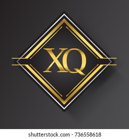 XQ Letter logo in a square shape gold and silver colored geometric ornaments.