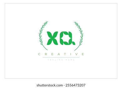 XQ letters eco logo with leaf. Fresh nature and healthy leaf logo design.