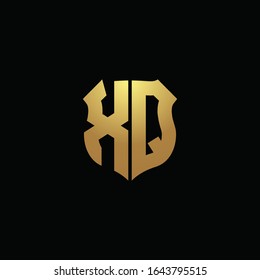 XQ logo monogram with gold colors and shield shape design template