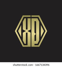XQ Logo monogram with hexagon line rounded design template with gold colors