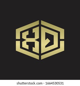 XQ Logo monogram with hexagon shape and piece line rounded design tamplate on gold colors