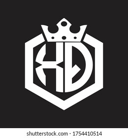 XQ Logo monogram rounded by hexagon shape with crown design template