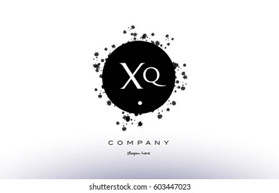 xq x q  black white circle grunge splash vintage retro alphabet company logo design vector icon template