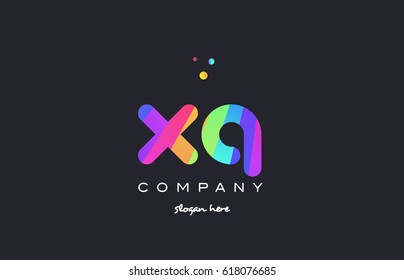 xq x q  creative rainbow green orange blue purple magenta pink artistic alphabet company letter logo design vector icon template