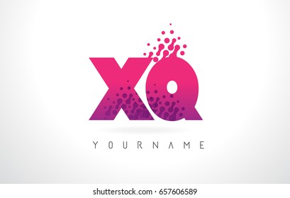 XQ X Q Letter Logo with Pink Letters and Purple Color Particles Dots Design.
