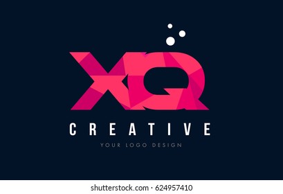 XQ X Q Purple Letter Logo Design with Low Poly Pink Triangles Concept