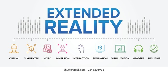 XR - Extended Reality concept vector icons set infographic illustration background.