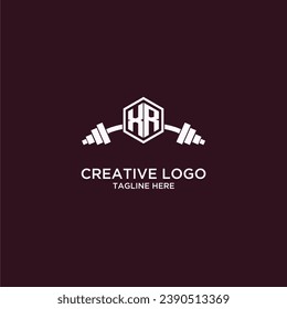 XR initial monogram for fitnes or gym logo with creative shield and barbell design