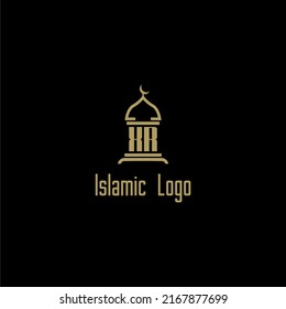 XR initial monogram for islamic logo with mosque icon design