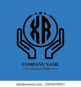 XR initials held within hands, symbolizing trust and protection. The circle represents unity, while stars highlight excellence and ambition.