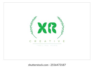 XR letters eco logo with leaf. Fresh nature and healthy leaf logo design.