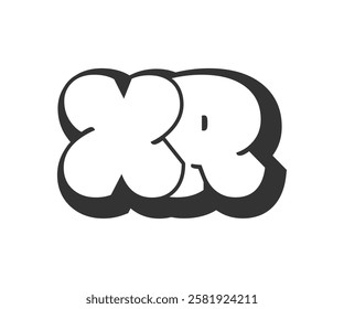 XR logo, bubble comic lettering, rounded in graffiti style black and white silhouette. Trendy preschool X and R letter text for festival party, personal initials, children funky print and web.