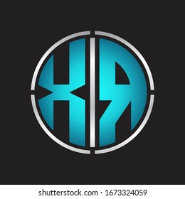 XR Logo initial with circle line cut design template on blue colors