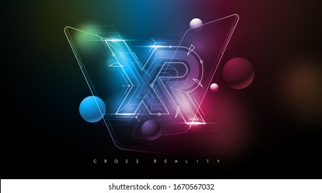 XR logo layout with modern smartphone.Modern template for web and print. Cross reality concept.