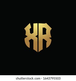 XR logo monogram with gold colors and shield shape design template