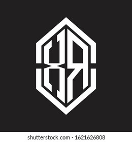 XR Logo monogram with hexagon shape and outline slice style with black and white