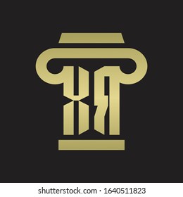 XR Logo monogram with pillar style design template with gold colors
