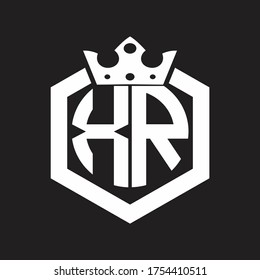 Monograma del logotipo XR redondeado con forma hexagonal con plantilla de diseño de corona