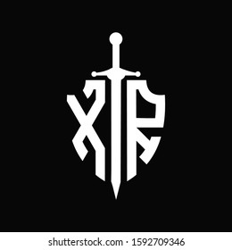 XR logo with shield shape and sword design template	