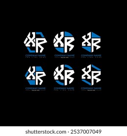 XR minimalist and classic logo set design. XR monogram polygonal and circle shape vector. XR unique design.
