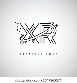 Logotipo de Monograma de Órbita XR - Marca de Letra Mínima Futurista com Linha de Arte Circular, Pontos Inspirados na Tecnologia e Conceito de Movimento Espacial para Identidade de Marca Moderna