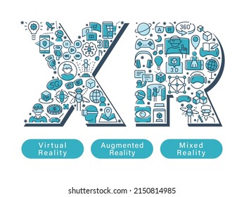 XR vector typography. Extended Reality line icon.