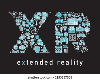 XR vector typography. Extended Reality line icon.