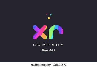 xr x r  creative rainbow green orange blue purple magenta pink artistic alphabet company letter logo design vector icon template