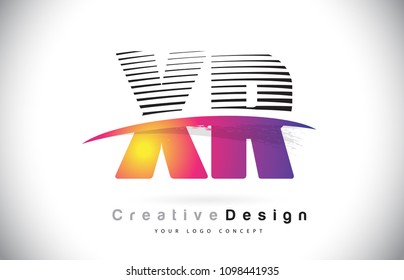 XR X R Letter Logo Design With Creative Lines and Swosh in Purple Brush Color Vector Illustration.