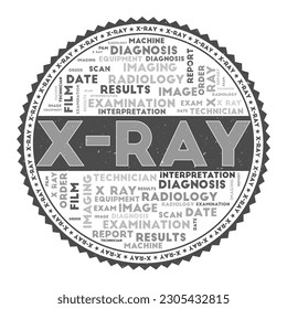 X-ray concept with word clouds and round text. Nice colors and grunge texture. Appealing vector illustration.