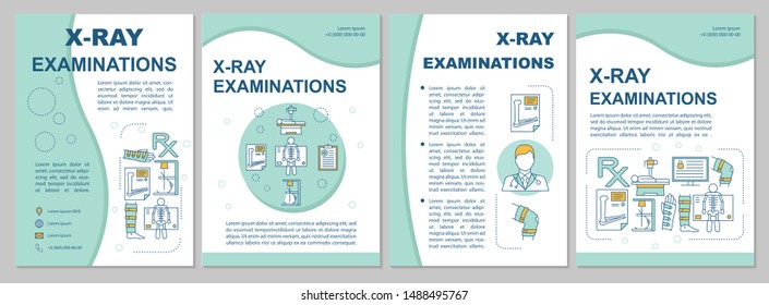 X-ray examination brochure template layout. Roentgen. Flyer, booklet, leaflet print design, linear illustrations. Radiological survey. Vector page layouts for annual reports, advertising posters