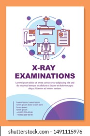 X-ray examination brochure template layout. Roentgen. Flyer, booklet, leaflet print design, linear illustrations. Radiological survey. Vector page layouts for annual reports, advertising posters