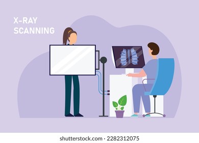 X-ray examination, doctors with patient 2d vector illustration concept for banner, website, illustration, landing page, flyer