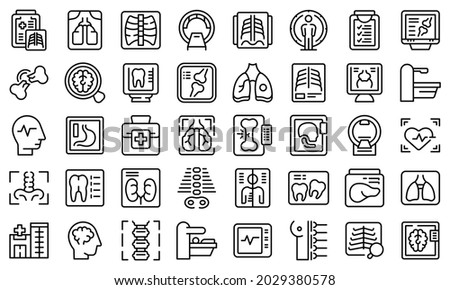 X-ray examination icons set outline vector. Hospital room. Medical examination