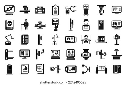 X-ray examination icons set simple vector. Hospital room. Medical department