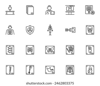 X-ray examination line icons set. linear style symbols collection, outline signs pack. Body parts x ray vector graphics. Set includes icons as scan of head, hands, legs, torso of skeleton, radiology