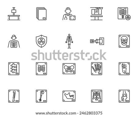 X-ray examination line icons set. linear style symbols collection, outline signs pack. Body parts x ray vector graphics. Set includes icons as scan of head, hands, legs, torso of skeleton, radiology