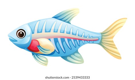 X-ray fish cartoon vector illustration isolated on white background