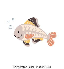 Pescado de rayos X. Carácter de garabato del mundo marino dibujado a mano. Pescado aislado sobre fondo blanco. Camisas chilenas diseño impreso vida marina y mundo oceánico