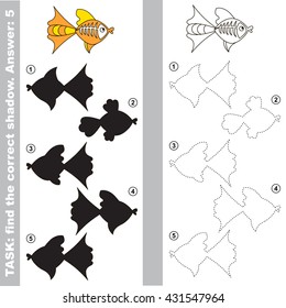 The X-ray fish with different shadows to find the correct one. Compare and connect object with it true shadow. Easy educational kid gaming. Simple level of difficulty. Visual game for children.